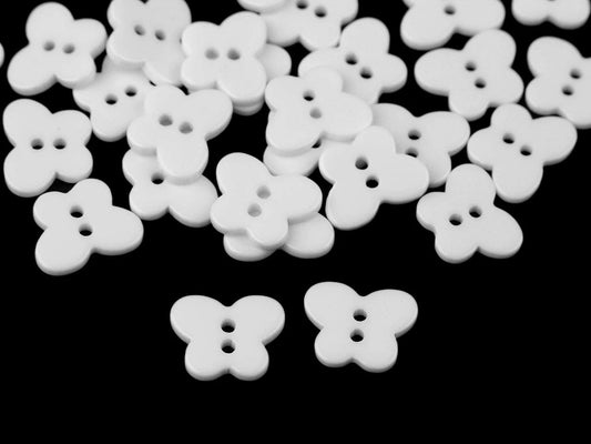 Plastic buttons 13 x 16 mm - white butterfly
