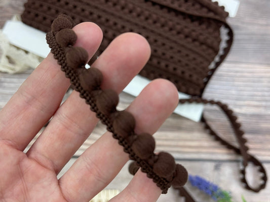 Pom Pom ribbon - 12 mm dark brown