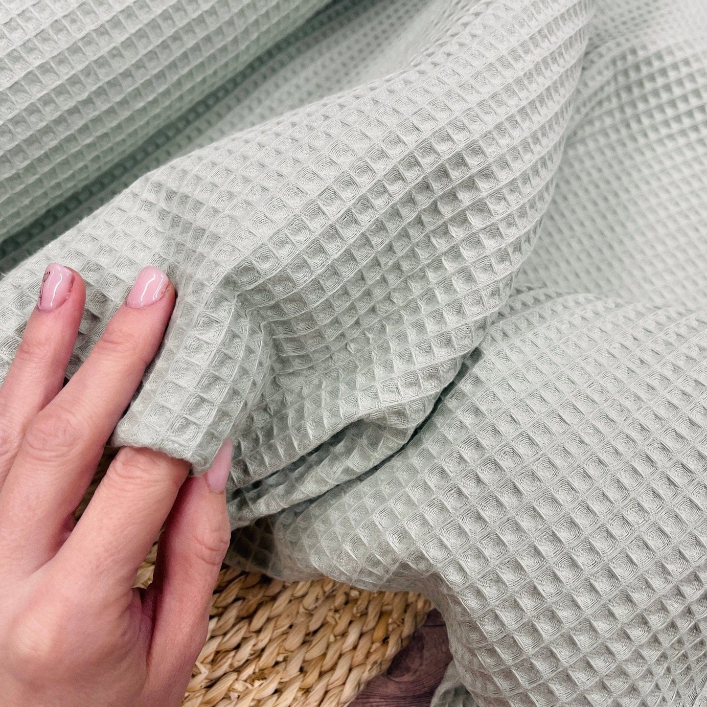 Waffle fabric sage green 230 g/m²